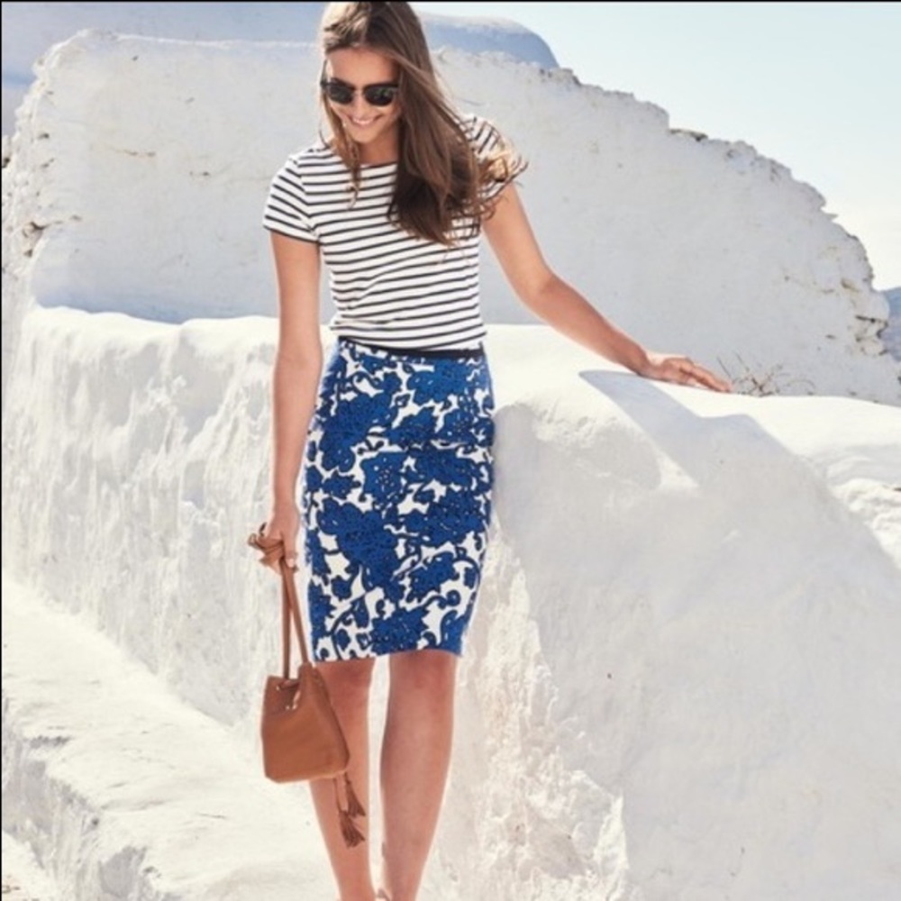 Boden Blue Floral Print Pencil Skirt - size 2R